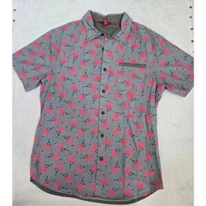 Unionbay Flamingo Shirt Mens Medium Gray Pink Tropical Button Down